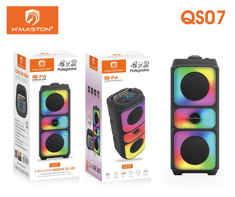Caixa De Som Bluetooth Com LED RGB H’Maston 4x2 Polegadas