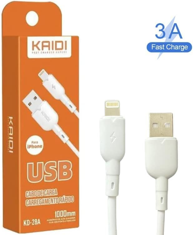 Cabo USB Lightning Carregador Turbo 3A 1 Metro KAIDI