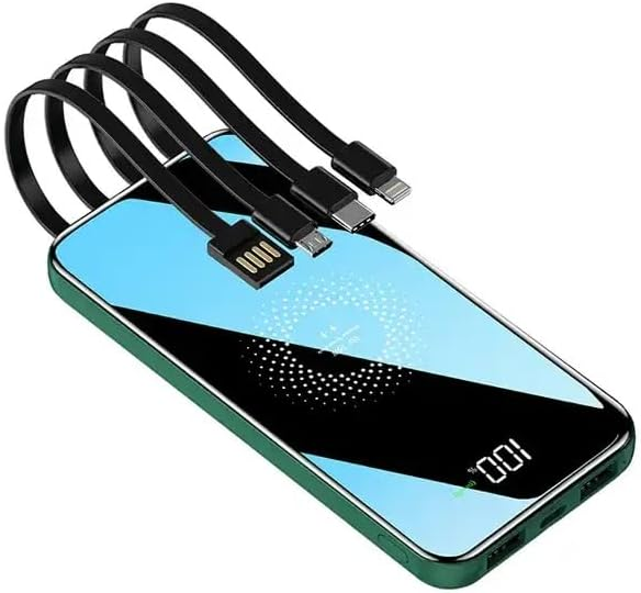 Carregador Portátil Por Indução Sem Fio 20000mAh Com Cabos Embutidos